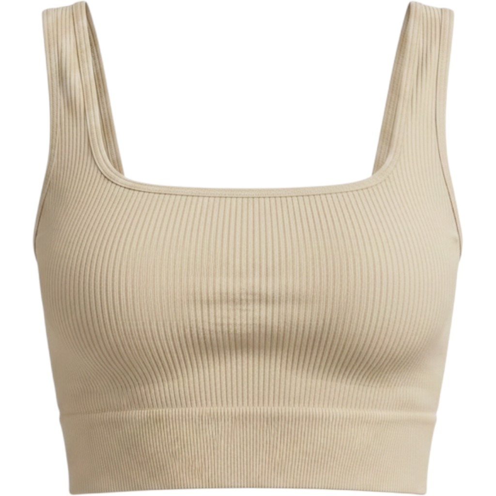 Oqq Ribbed Seamless Sports Bra Square Neck Athletic Neutral 90s Minimalist Sz S